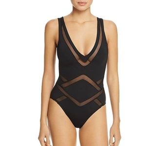 Kenneth Cole Mio Plunge Mesh One-Piece Swimsuit